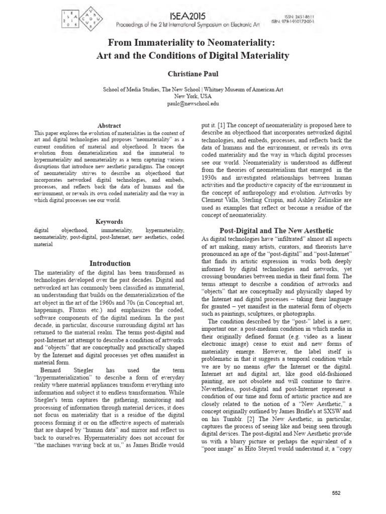 Articule - From Immateriality To Neomateriality - Art and The ...