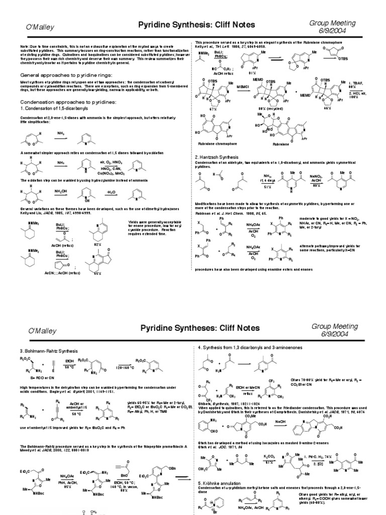 Pyridine Synthesis | PDF | Pyridine | Chemical Reactions
