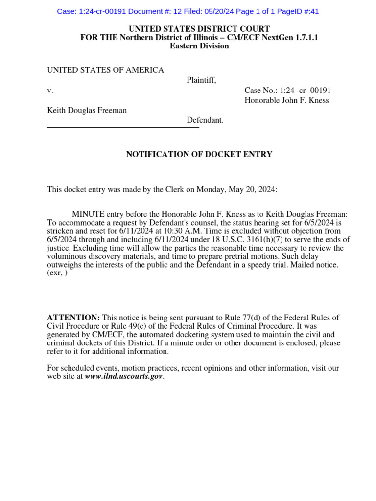 U S v Keith Douglas Freeman Docket Entry For 5/20/2024 PDF