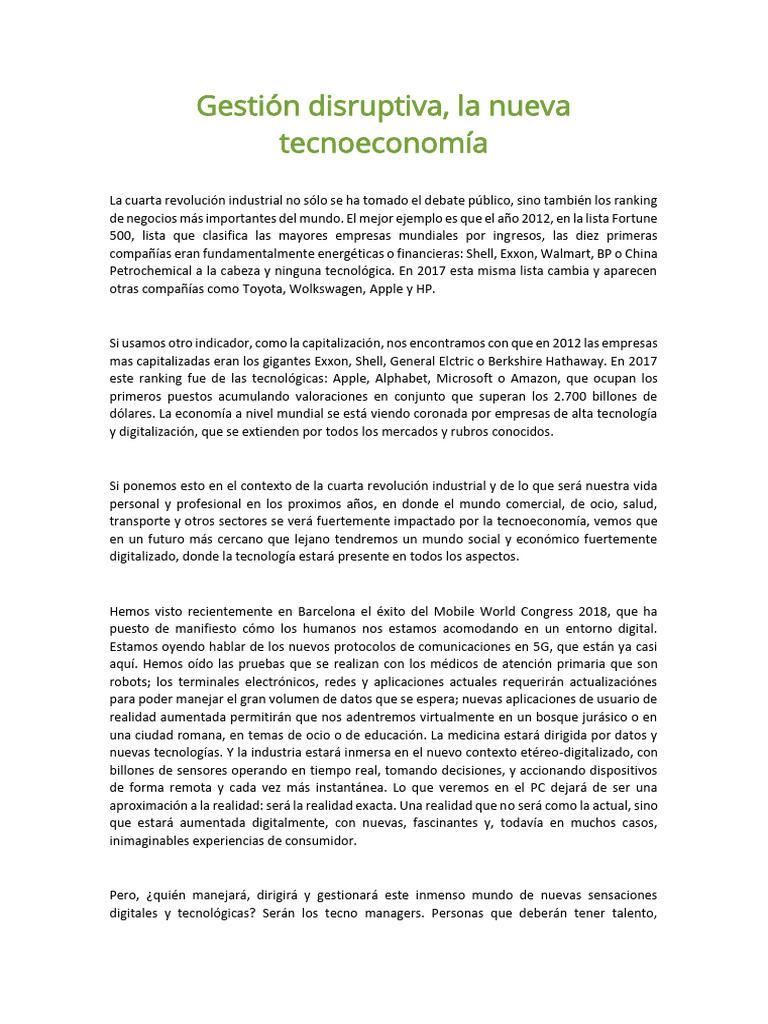 Gestión Disruptiva en la Tecnoeconomía | PDF | Modelo de negocio ...