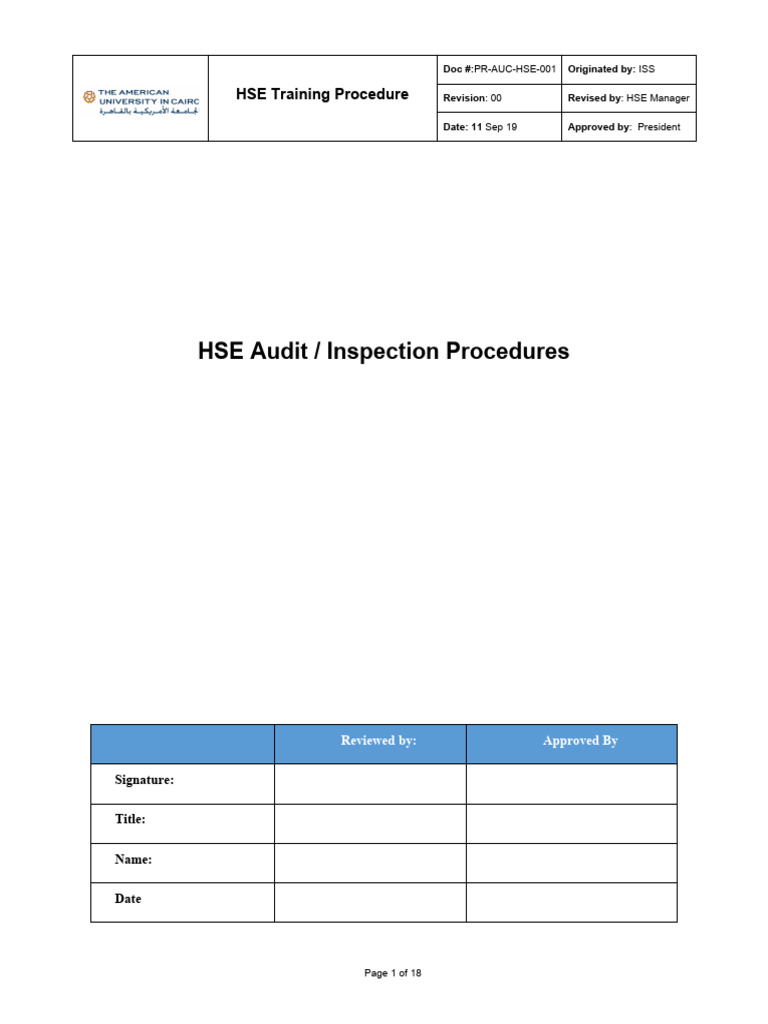 3.HSE AUDIT- INSPECTION PROCEDURES | PDF | Audit | Occupational Safety ...