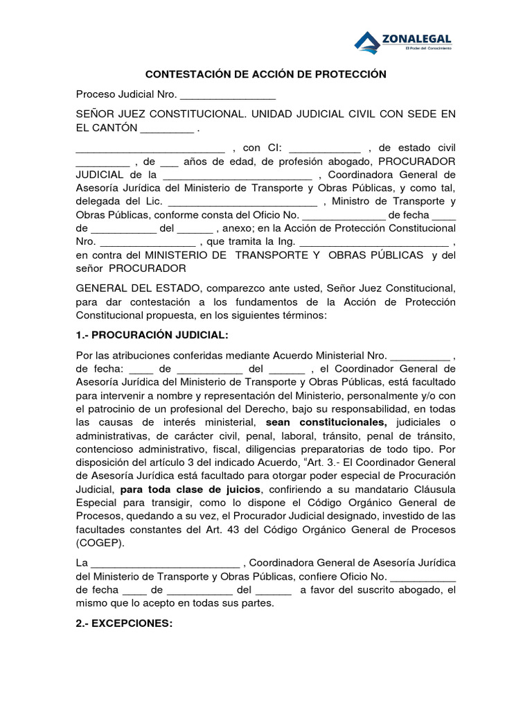 Contestación a Acción de Protección Judicial | PDF | Jurisdicción | Ley ...