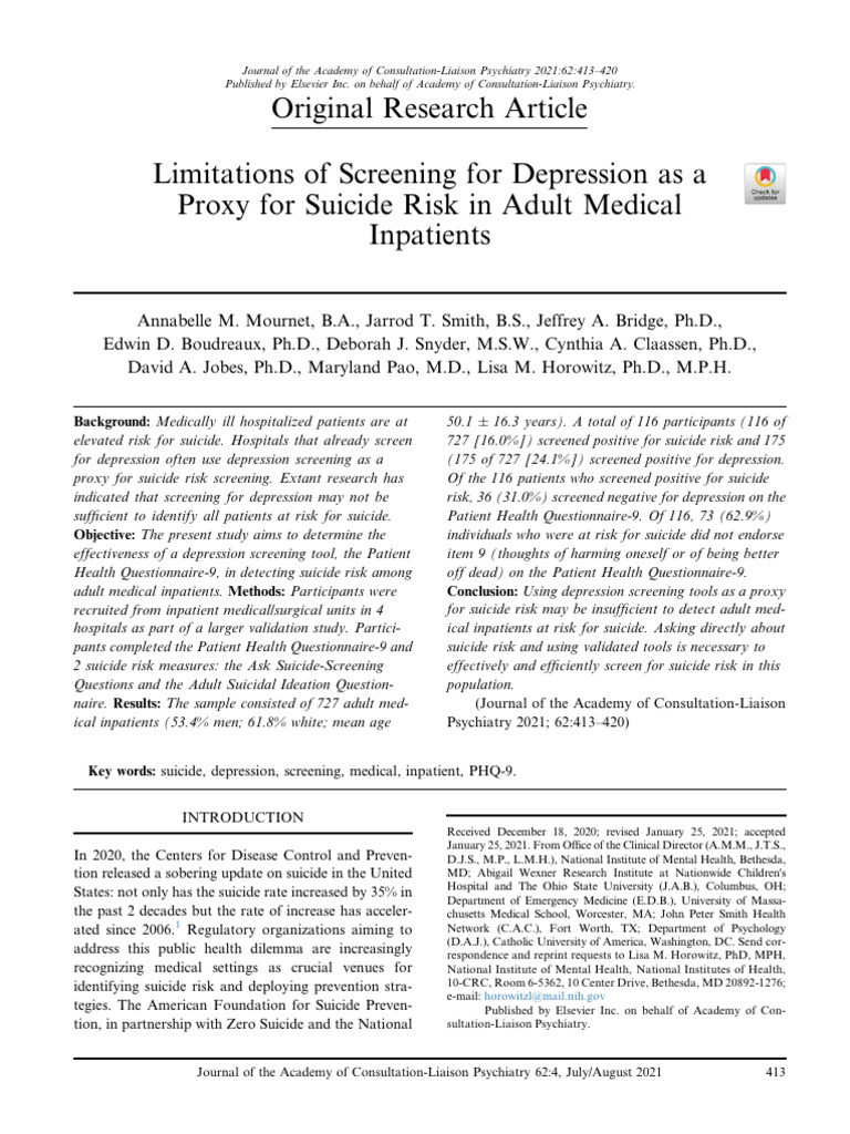 2021 Mournet Et Al - Limitations of Screening For Depression As A Proxy ...