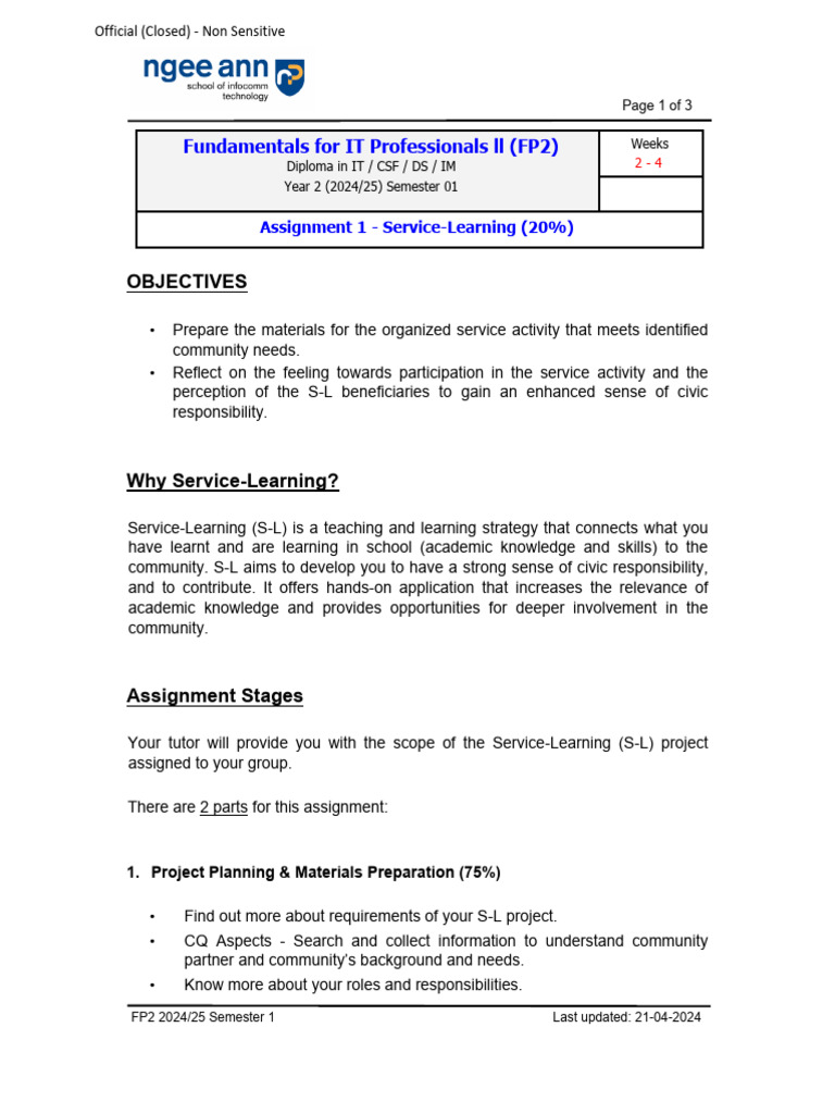 FP2 - Assignment1 (Service-Learning) | PDF | Service Learning ...