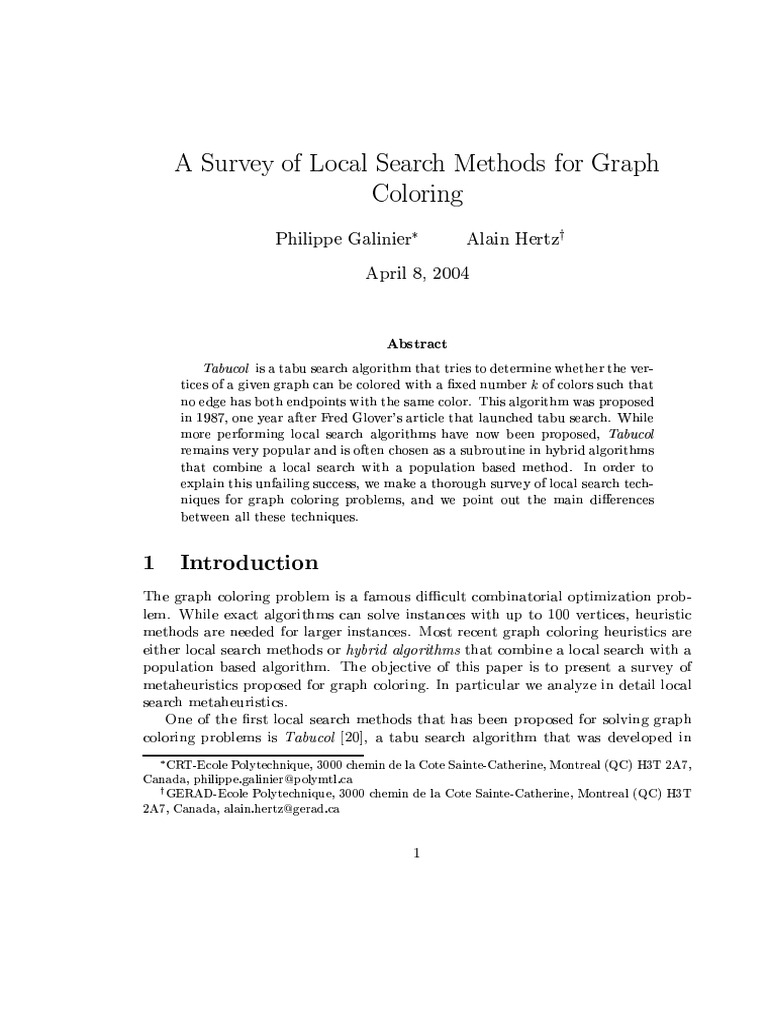 Survey in Local Search For Graph Coloring | PDF