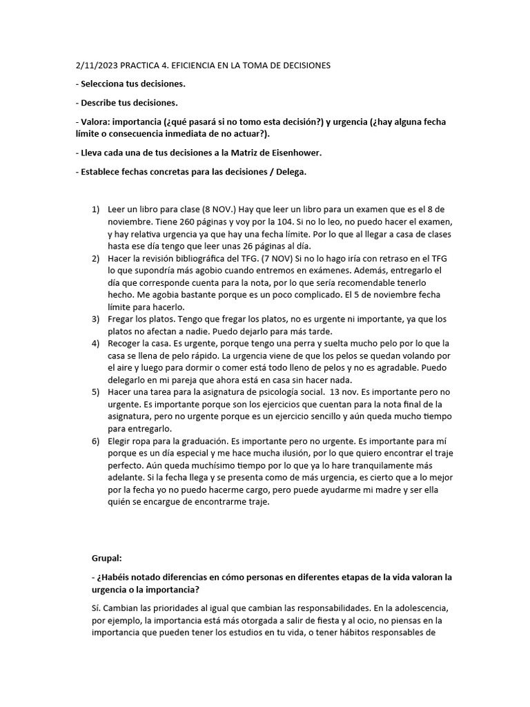 Eficiencia en la Toma de Decisiones | PDF | Crecimiento personal y ...