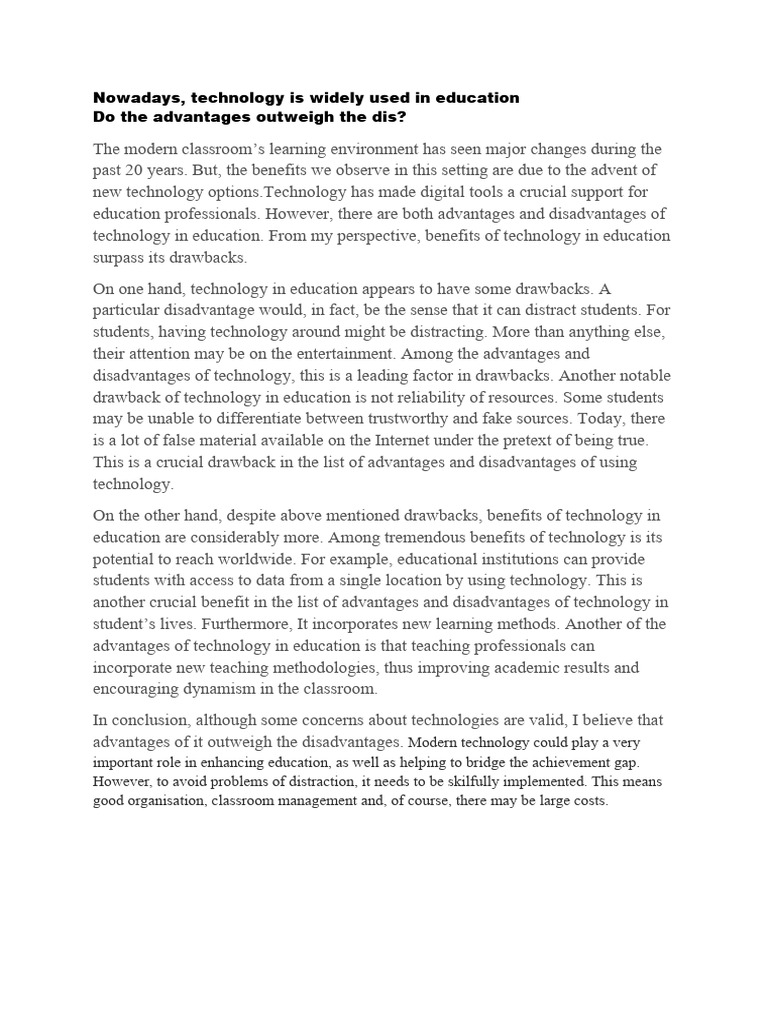 Advantages vs Disadvantages of Technology in Education | PDF | Career ...