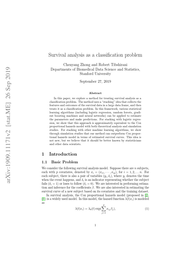 Survival Analysis As A Classification Problem | PDF | Logistic ...