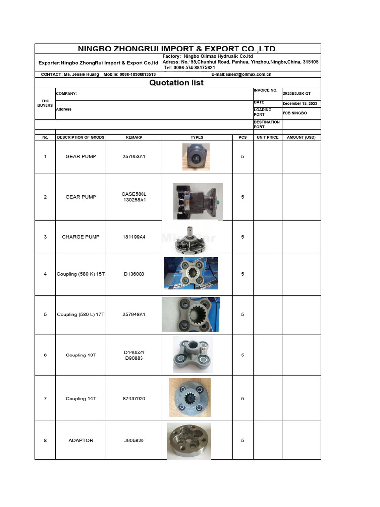 CASE Part List From Oilmax Jessie | PDF | Turbomachinery | Gas Technologies
