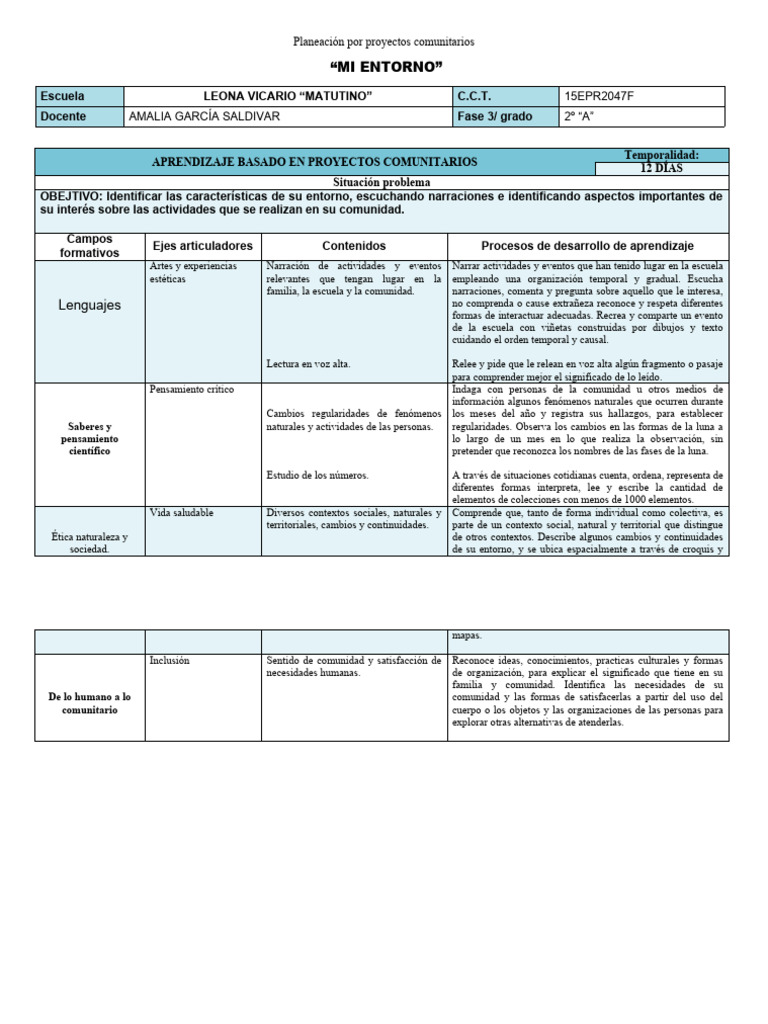 Planeación Por Proyectos Comunitarios Mi Entorno | PDF | Pensamiento ...