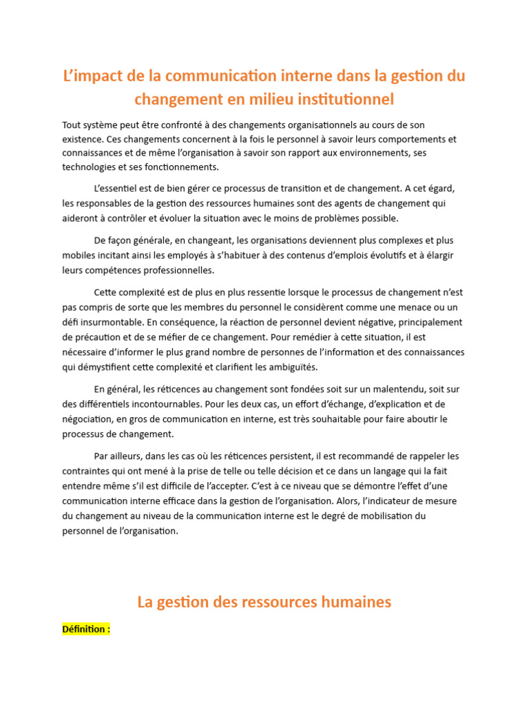 Communication interne et gestion du changement | PDF | Gestion des ...