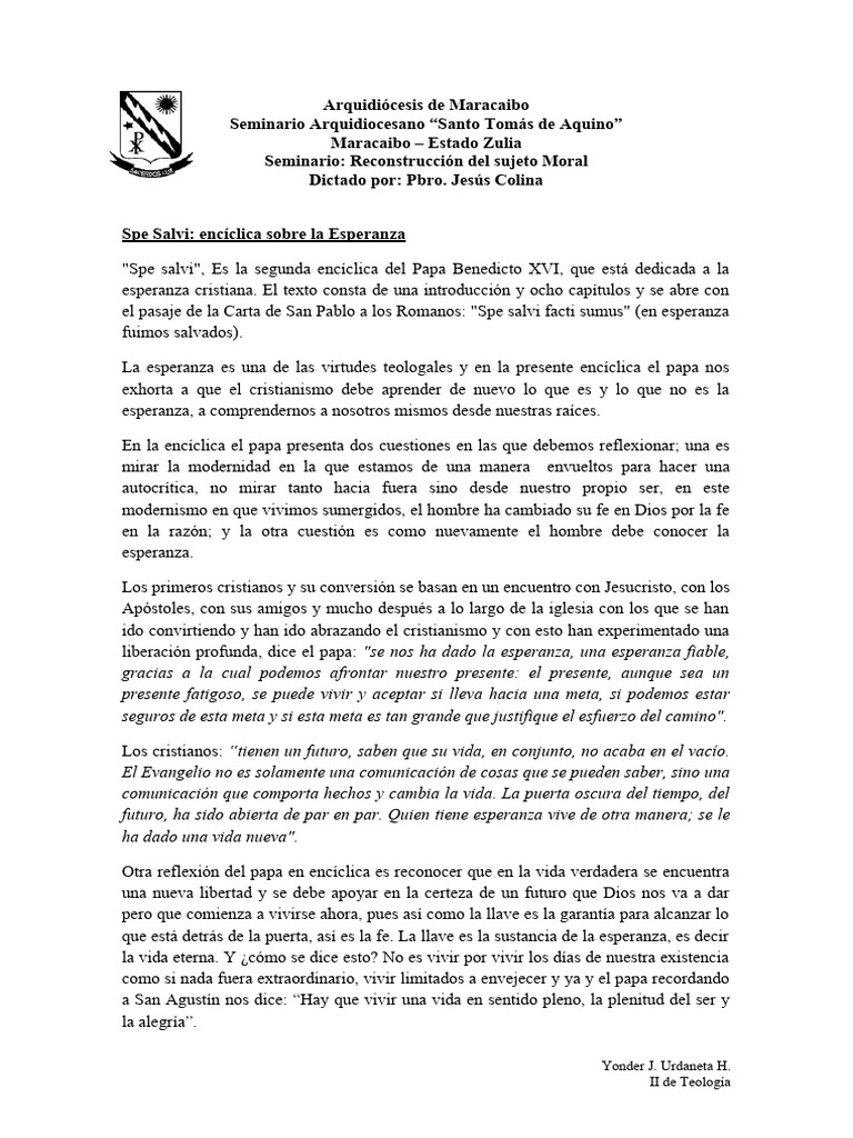 Spe Salvi Pdf Fe Vida Eterna Cristianismo