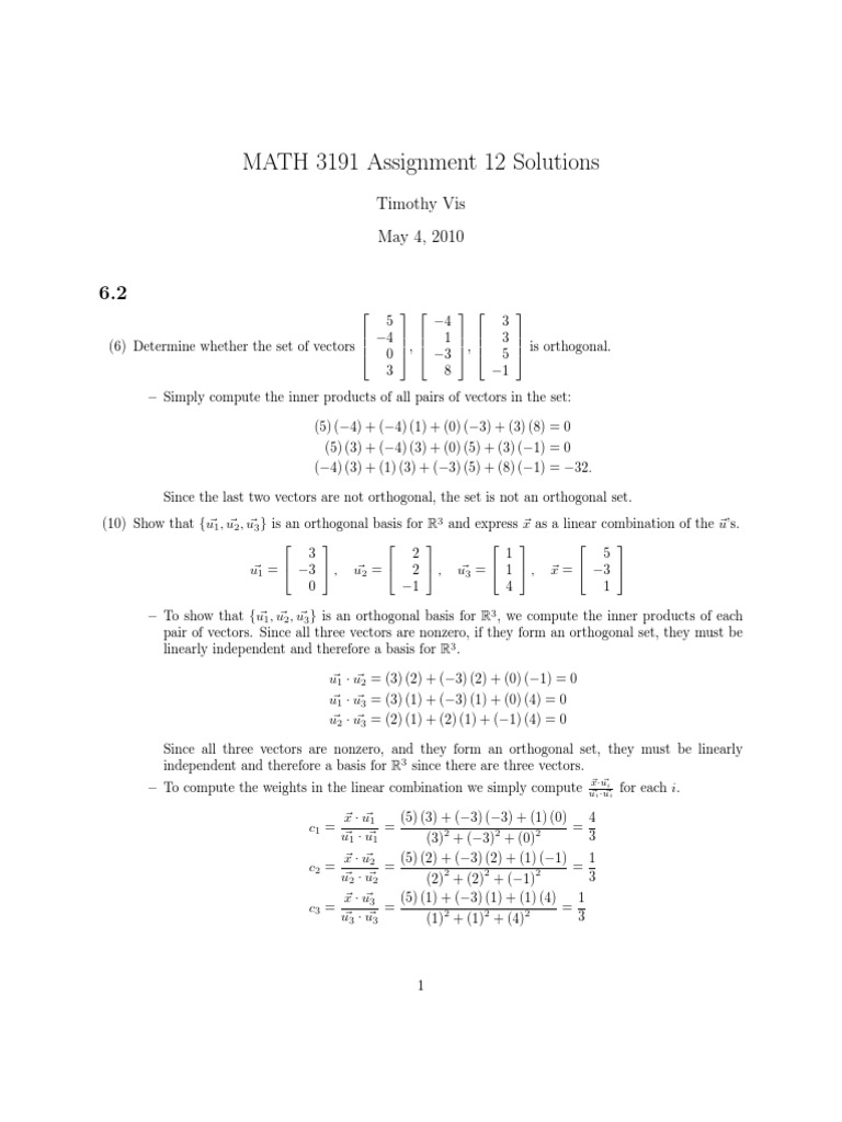 Orthogonal Vectors and Projections | PDF | Basis (Linear Algebra ...