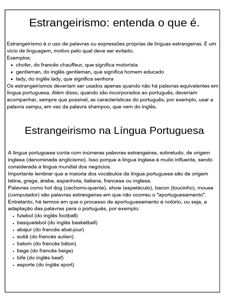 Estrangeirismo entenda o que é (com exemplos) | PDF | Palavra | Língua ...
