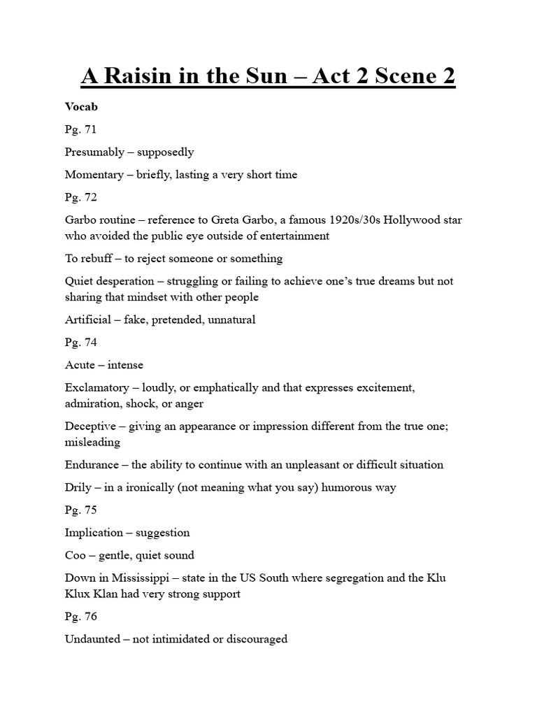 A Raisin in the Sun Act 2 Scene 2 (PDF) PDF