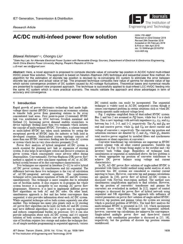 Multi-Infeed HVDC Power Flow Solution | PDF | High Voltage Direct ...