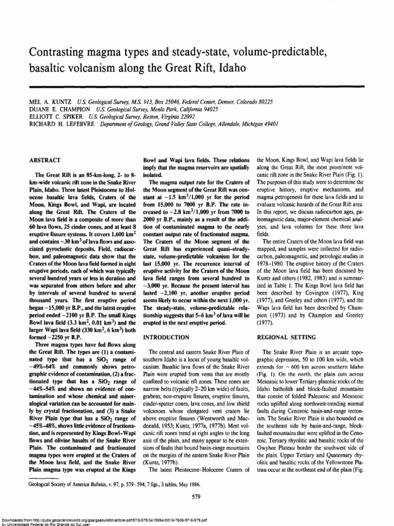 Magma Types and Volcanism in Idaho's Great Rift | PDF | Lava | Volcano