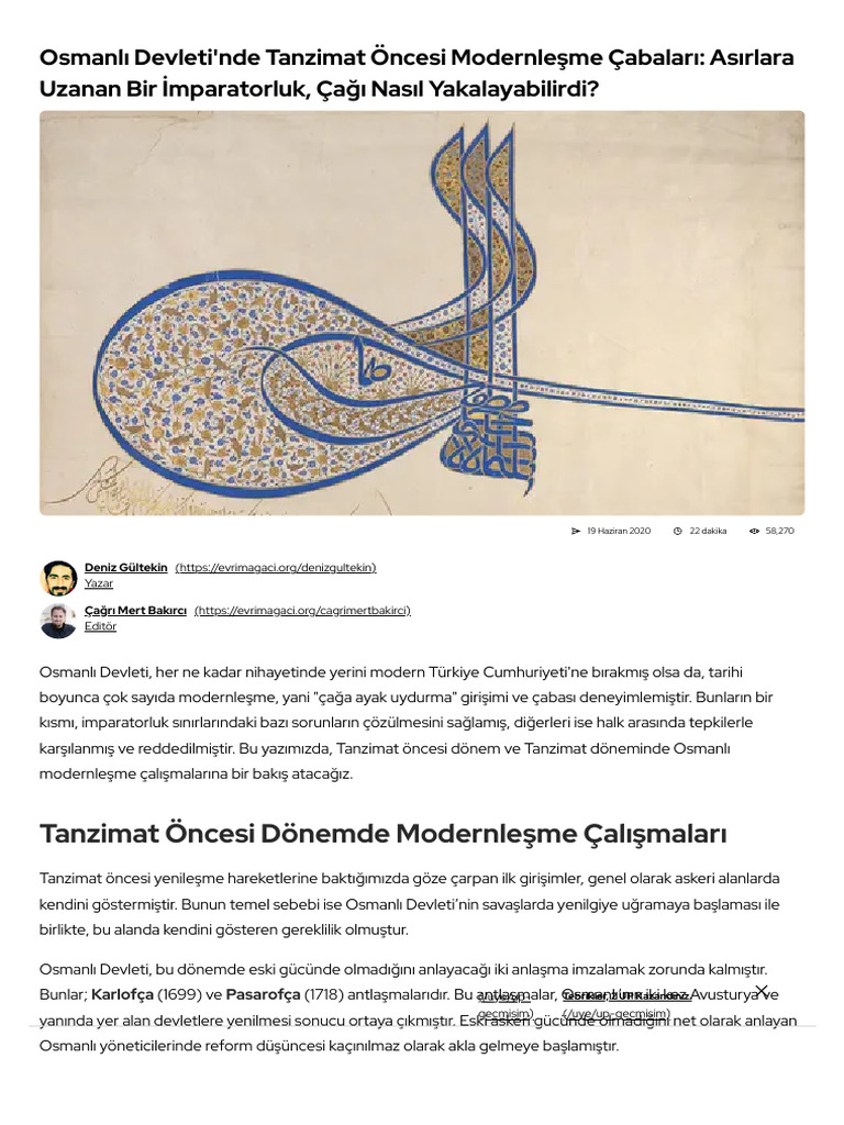Osmanlı Devleti'Nde Tanzimat Öncesi Modernleşme Çabaları - Asırlara ...