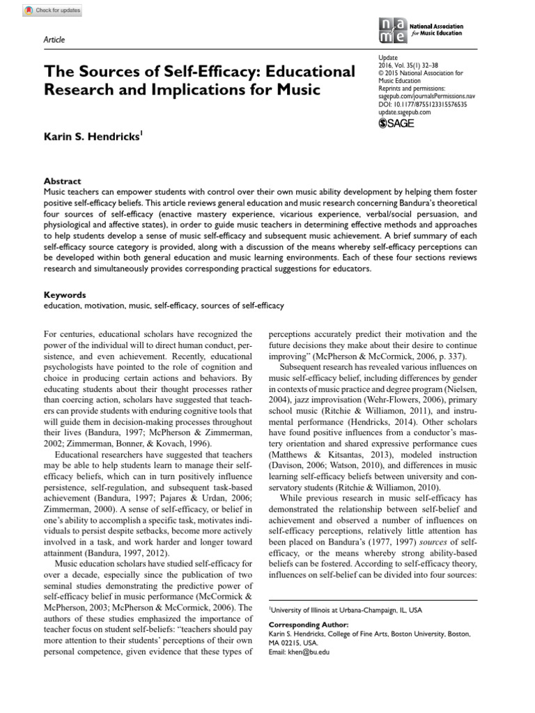 Empowering Music Students' Self-Efficacy | PDF | Self Efficacy ...