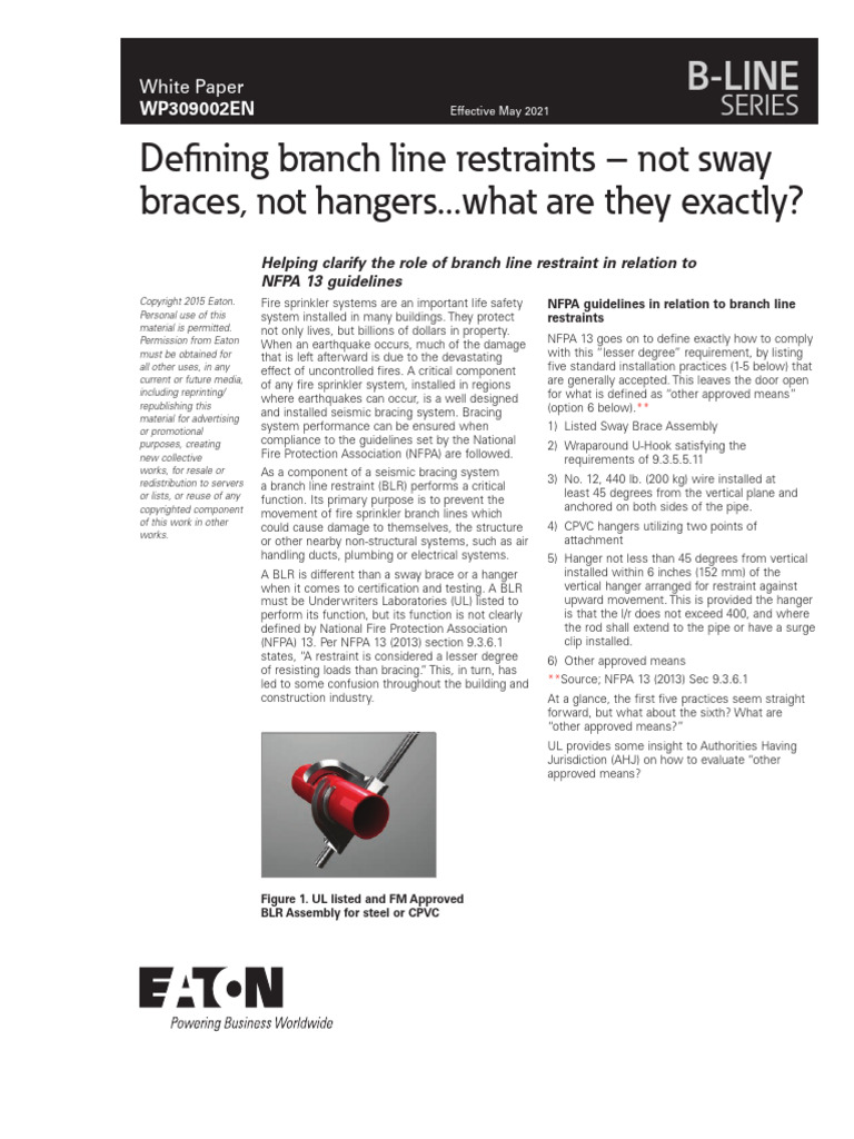Defining Branch Line Restraints White Paper Download Free PDF Fire