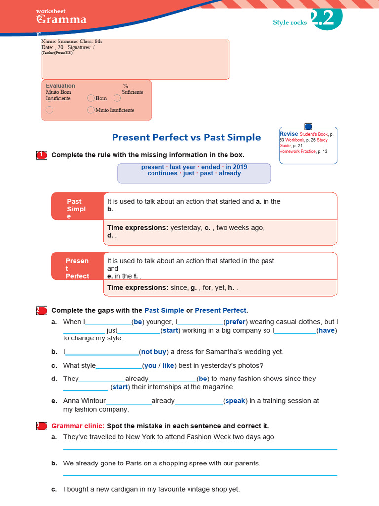 Present Perfect vs Past Simple Worksheet | PDF | Fashion | Clothing