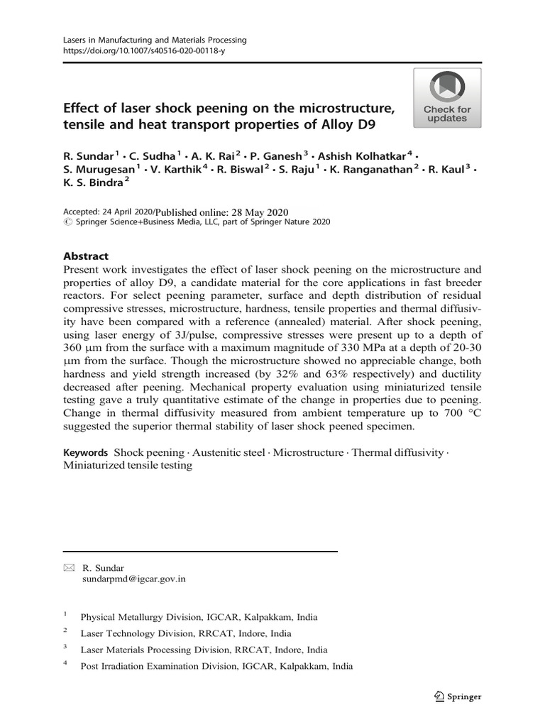 Laser Shock Peening Effects on Alloy D9 | PDF | Strength Of Materials ...