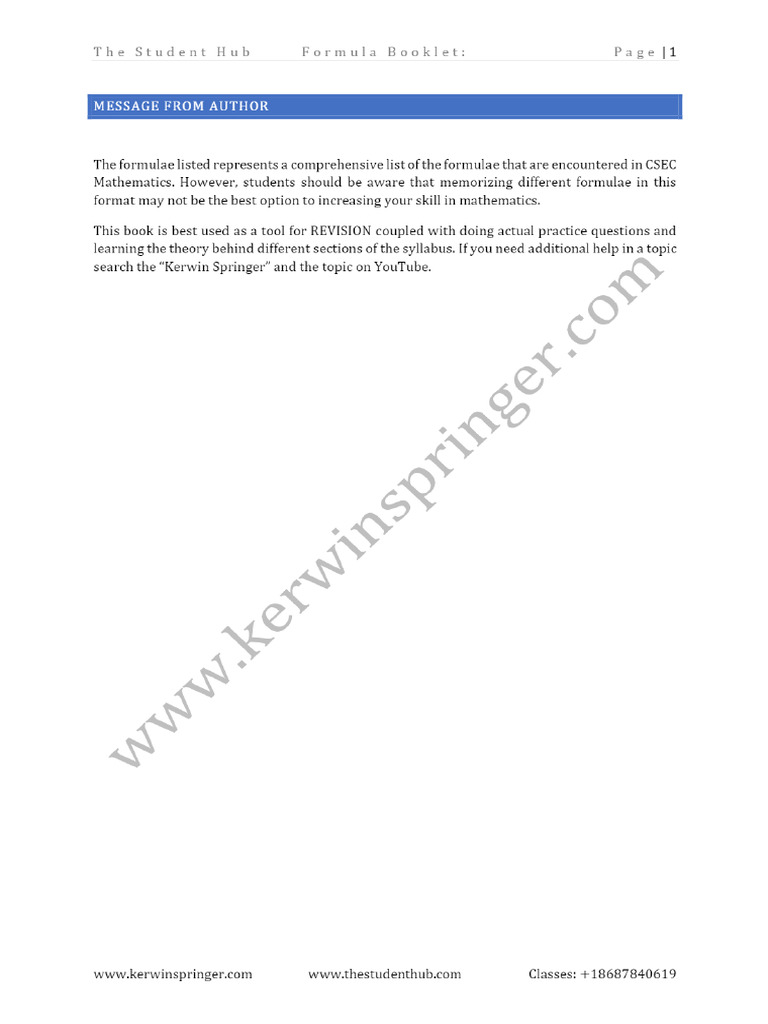 The student hub csec mathematics formula b1f81 pdf