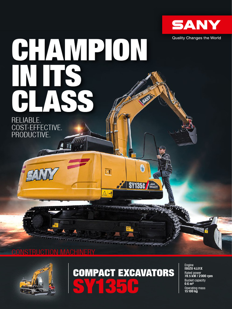 SANY SY135C Compact Excavator Overview | PDF | Engines | Fuel Economy ...