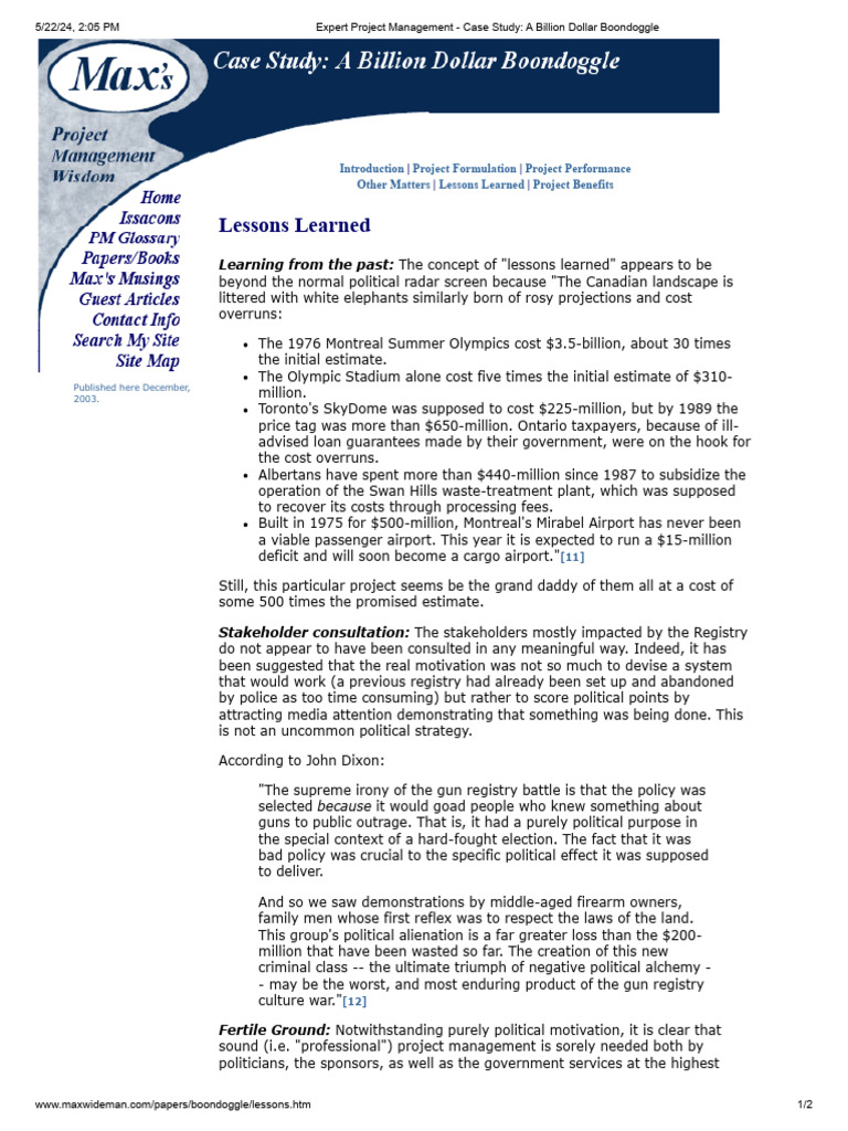 Lessons from Project Management Failures | PDF | Business | Politics