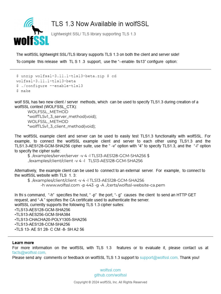 TLS 1.3 Now Available in wolfSSL | PDF | Computers | Technology ...