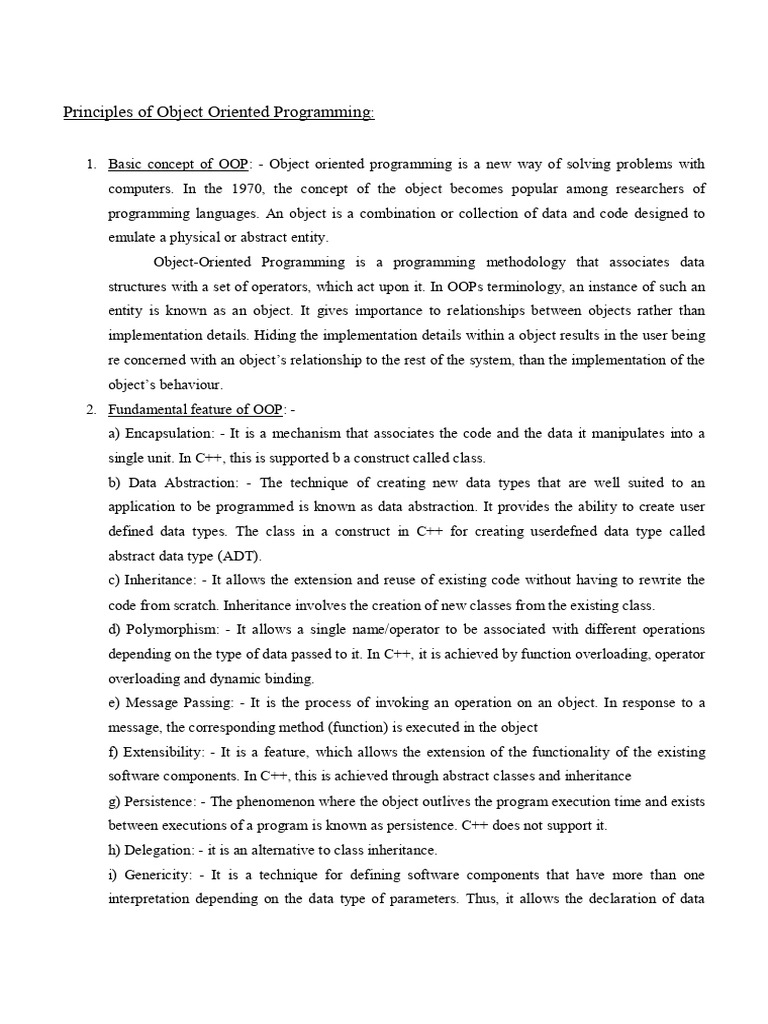 Principles of Object Oriented Programming | PDF | Object Oriented ...
