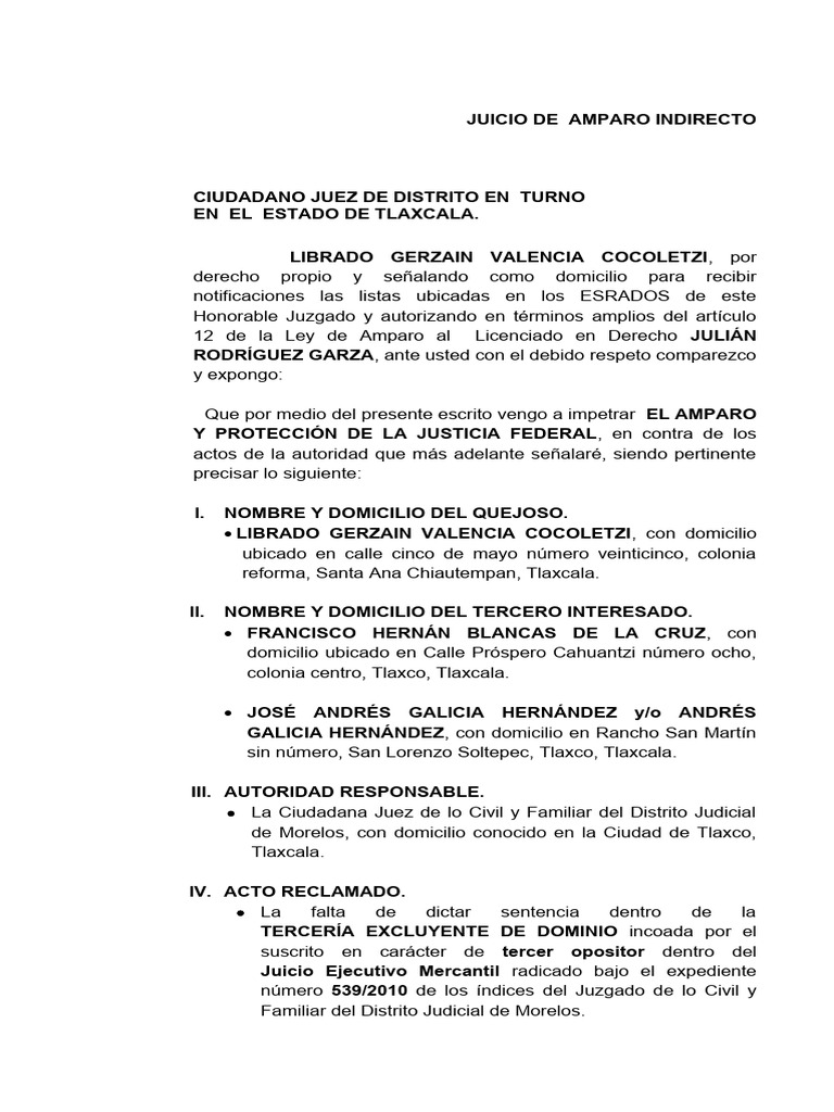 Amparo Indirecto en Juicio Civil Tlaxcala | PDF | Judicaturas ...