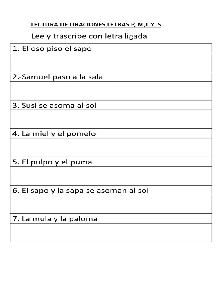 Oraciones con la letra P para niños | PDF | Artes del Lenguaje y ...