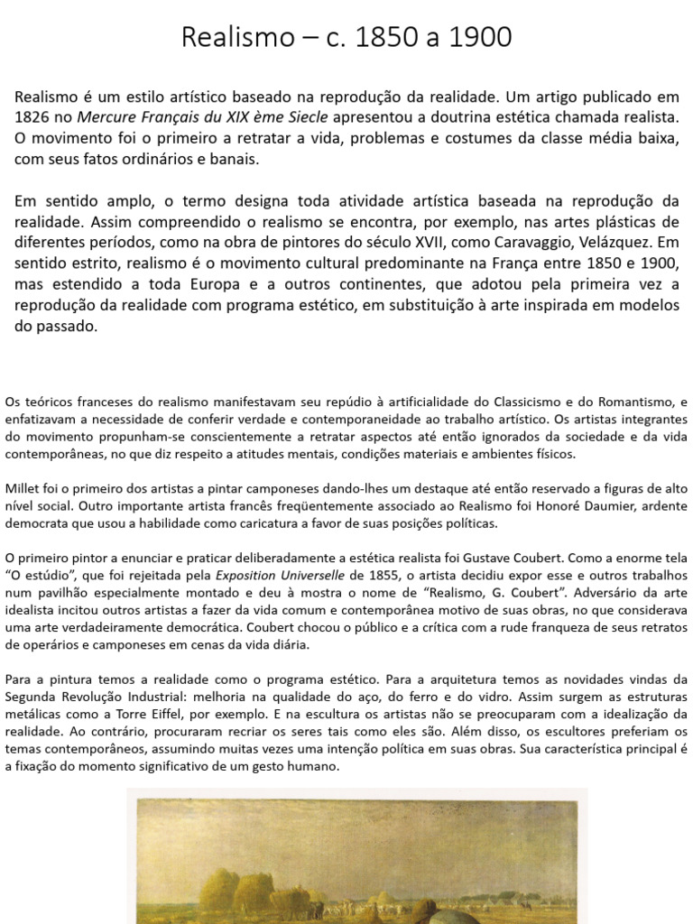 Realismo: Arte e Sociedade (1850-1900) | PDF | Realismo (artes) | As artes