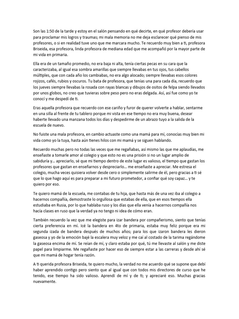 Carta de agradecimiento a la maestra Briseida | PDF | Poesía