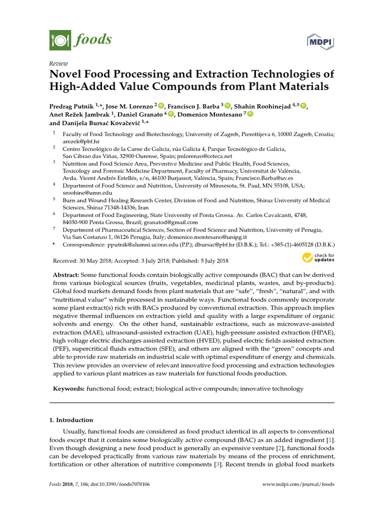Innovative Extraction for Functional Foods | PDF | Polyphenol ...