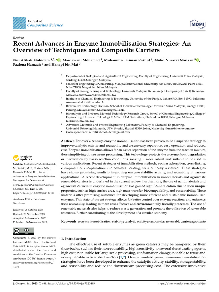 Jcs 07 00488 v2 | PDF | Enzyme | Catalysis