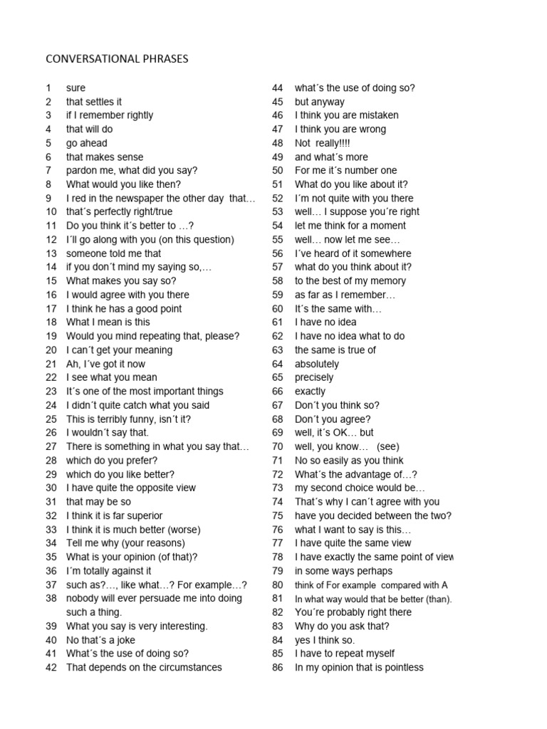 Essential Conversational Phrases List | PDF