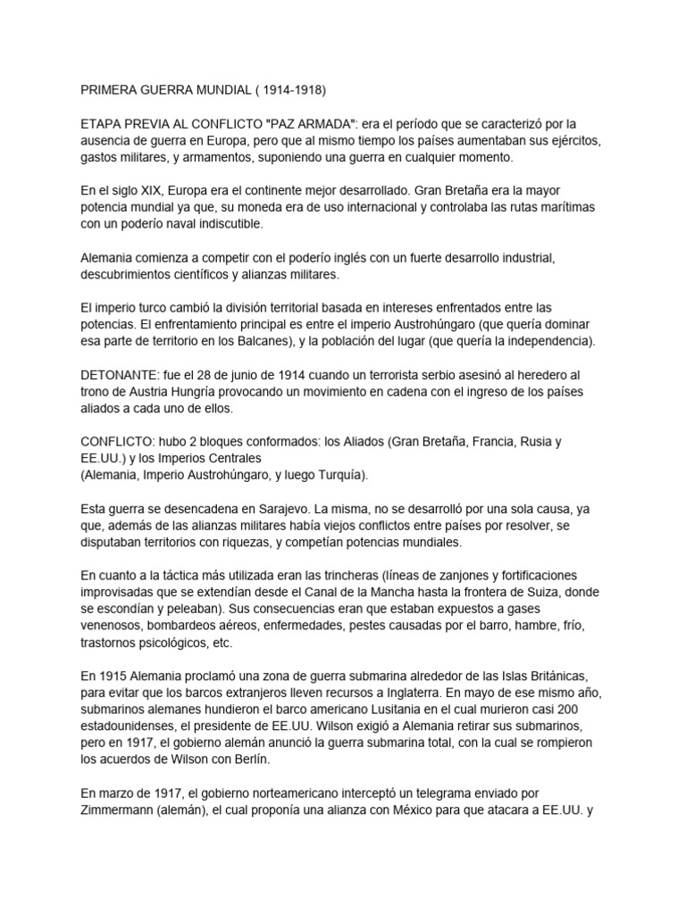 Causas y Consecuencias de la Primera Guerra Mundial | PDF | Woodrow ...