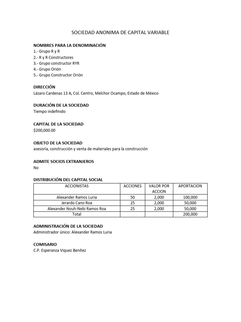 Sociedad Anonima de Capital Variable RR Orion | PDF | Hogar, jardinería ...