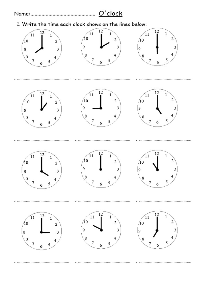 Write The Time O'Clock Worksheet | PDF