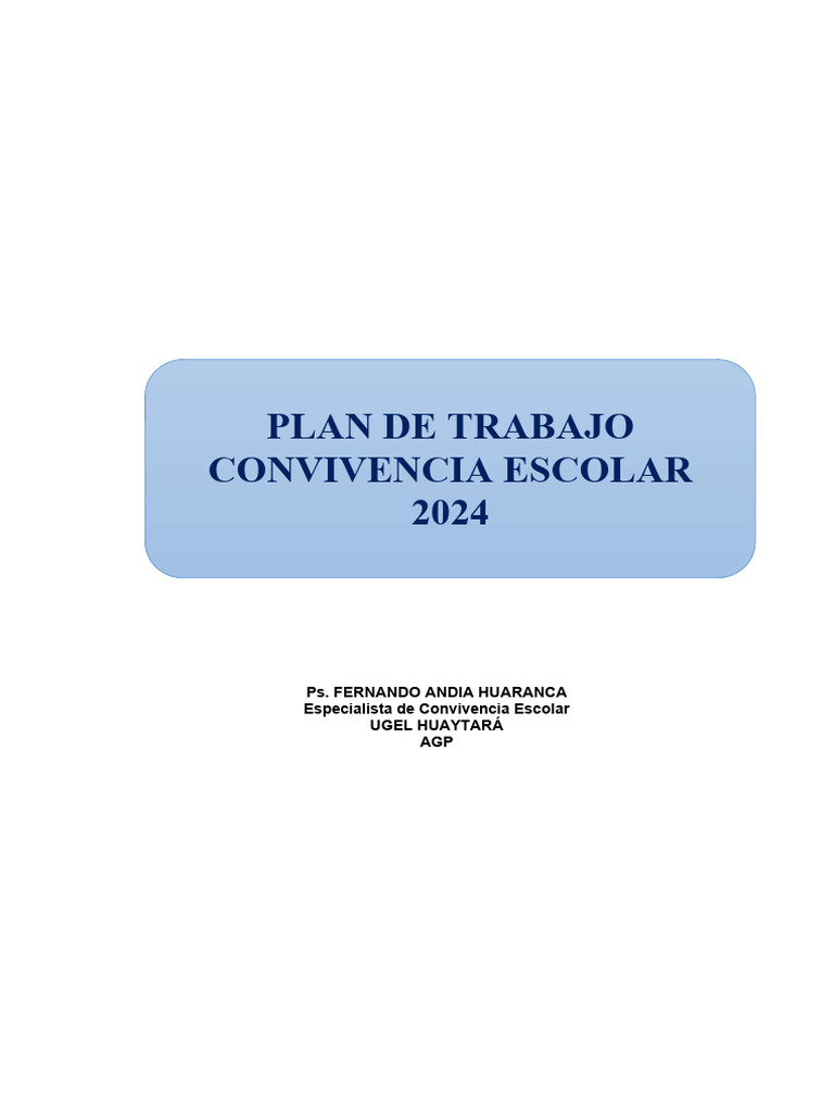 Plan de Convivencia Escolar 2024 | PDF | La violencia contra las ...