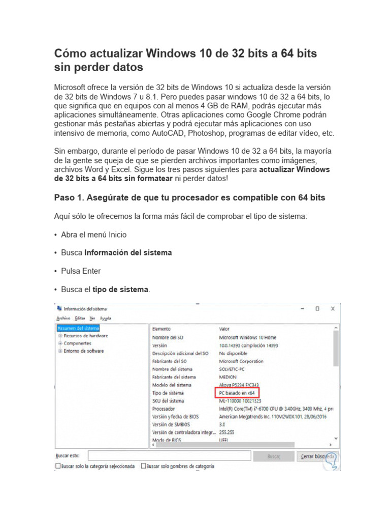 Actualiza Windows 10 de 32 a 64 bits | PDF | Windows 10 | Microsoft Windows