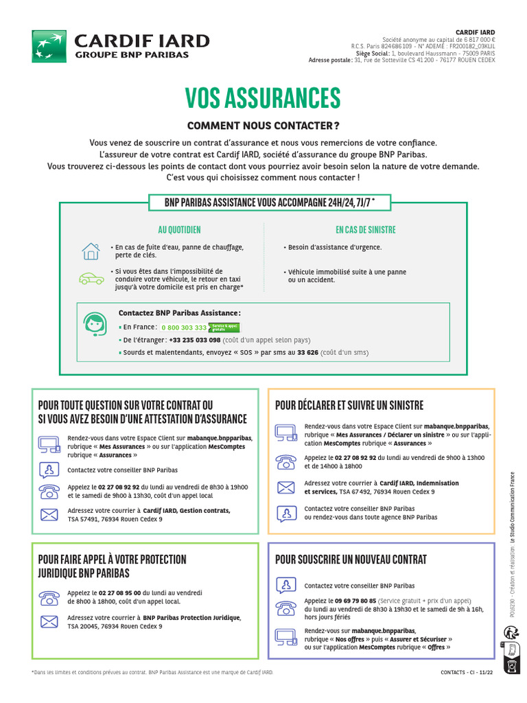 Contacts pour votre assurance Cardif IARD | PDF | Assurance | Services ...