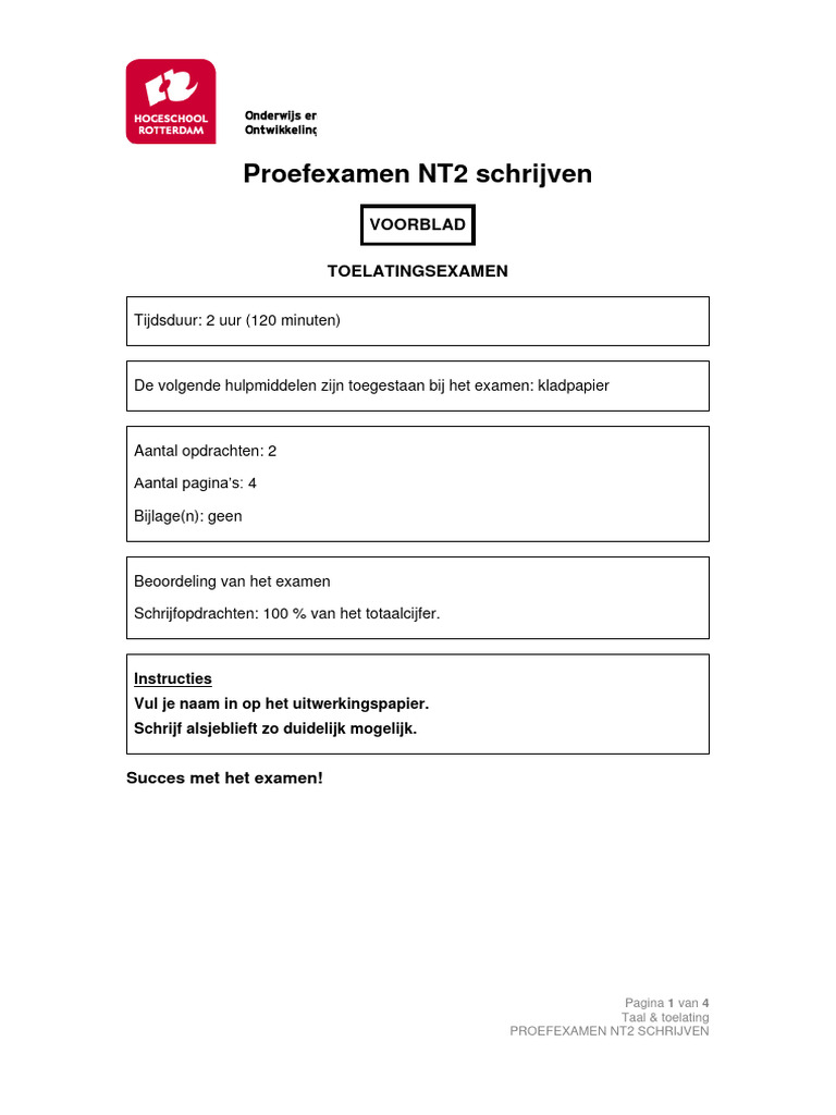 Proefexamen nt2 Schrijven | PDF