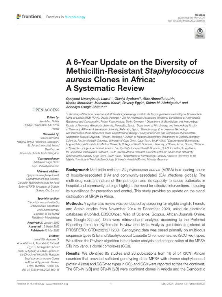 MRSA Clonal Diversity in Africa: 6-Year Review | PDF | Methicillin ...