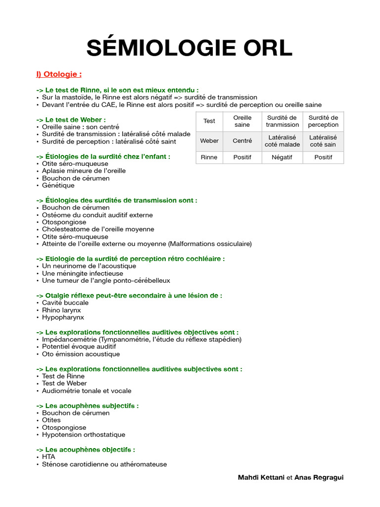 Sémiologie ORL : Diagnostic et Étiologies | PDF | vertige | Oreille