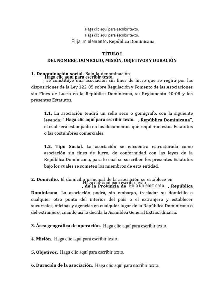 Modelo Estatutos ASFL | PDF | Bienes (Ley) | Organización sin ánimo de ...