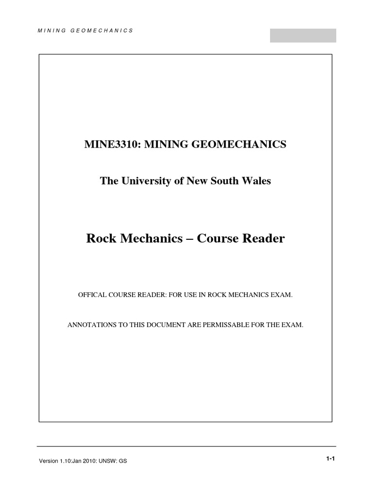 UNSW MINE3310 Rock Mechanics | PDF | Stress (Mechanics) | Mining
