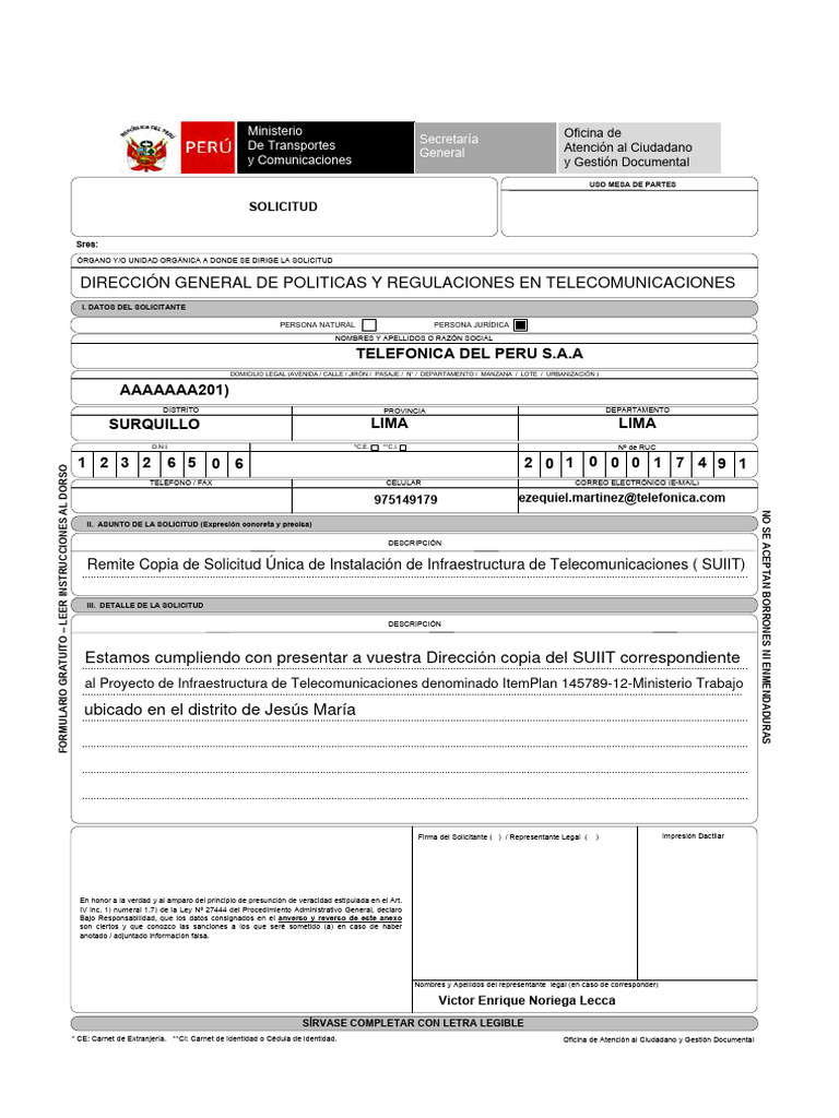 Solicitud de SUIIT al MTC | PDF | Documento de identidad | Gobierno y ...